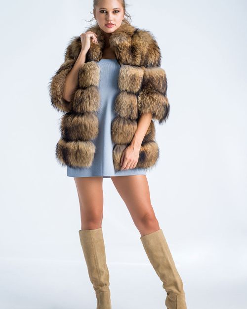 Brown Coat Style Short Sleeve Genuine Raccoon Fur Vest