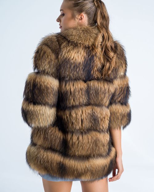 Brown Coat Style Short Sleeve Genuine Raccoon Fur Vest