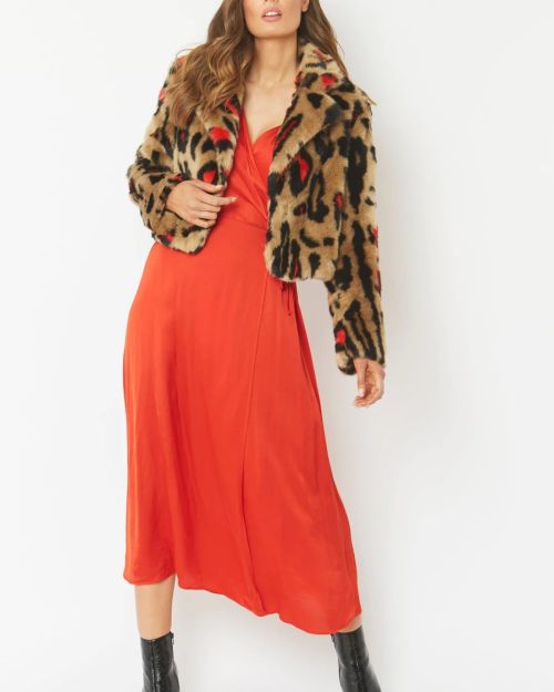 Red Faux Fur Cropped Jacket