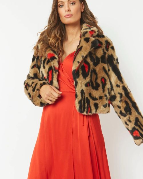Red Faux Fur Cropped Jacket