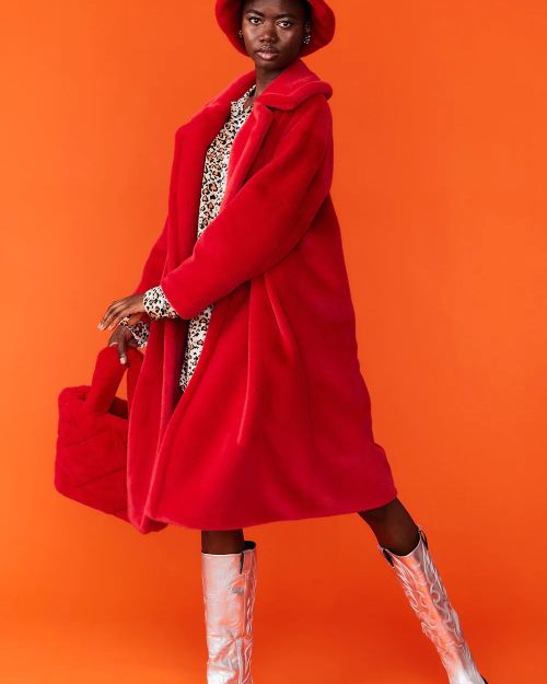 Red Faux Fur Maxi Duchess Coat