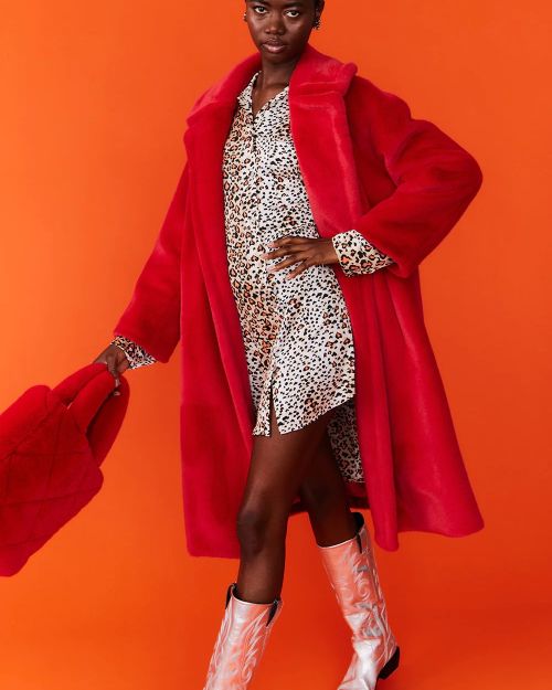Red Faux Fur Maxi Duchess Coat