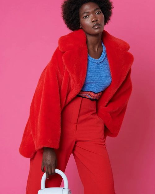 Red Faux Sable Fur Coat