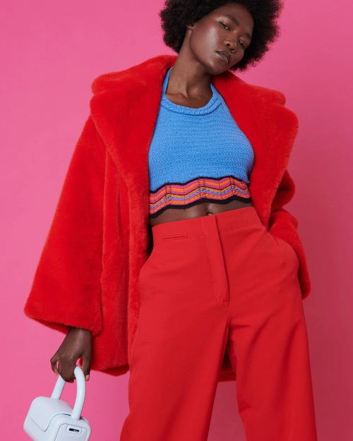 Red Faux Sable Fur Coat