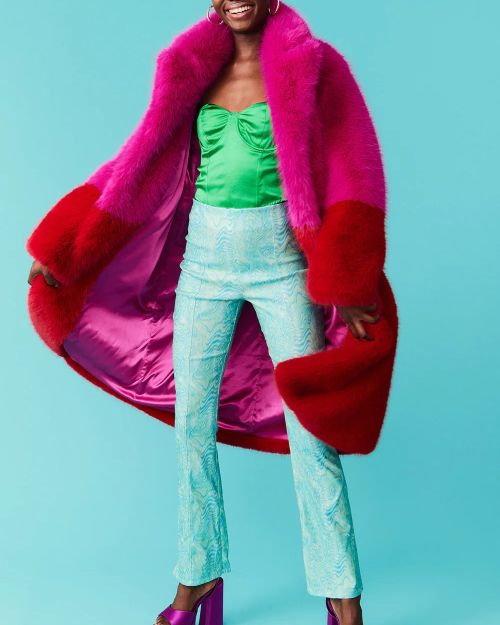 Red Pink Faux Fur Bamboo Coat