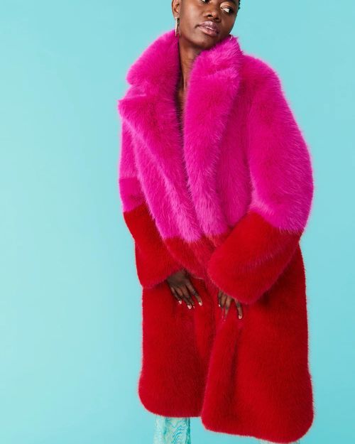Red Pink Faux Fur Bamboo Coat