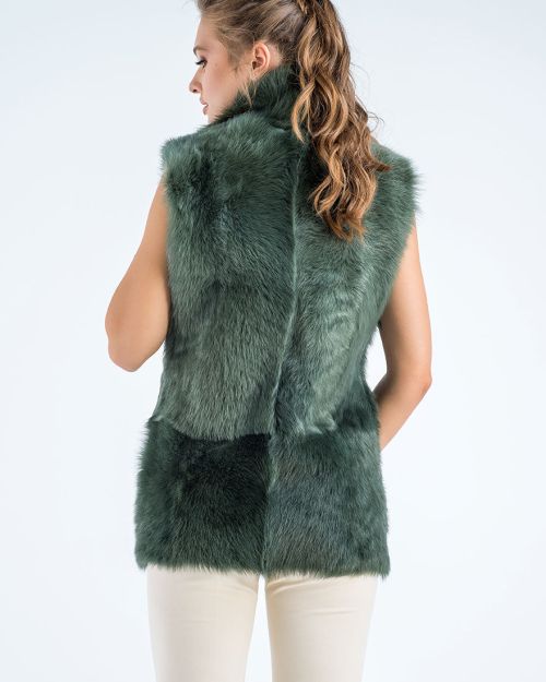 Olive Geniune Reversible Sheepskin Fur Vest
