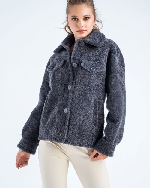 Gray Natural Sheepskin Shearling Jacket