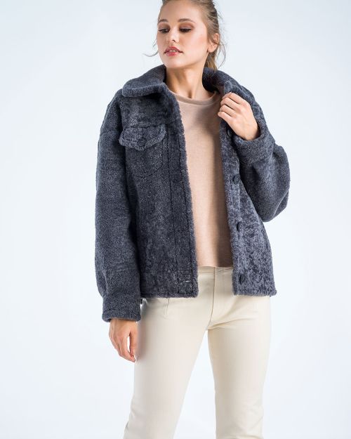 Gray Natural Sheepskin Shearling Jacket