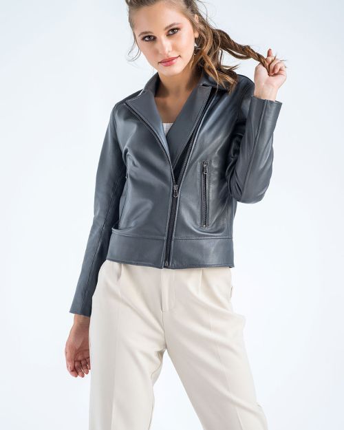 Gray Genuine Classic Cut Leather Jacket