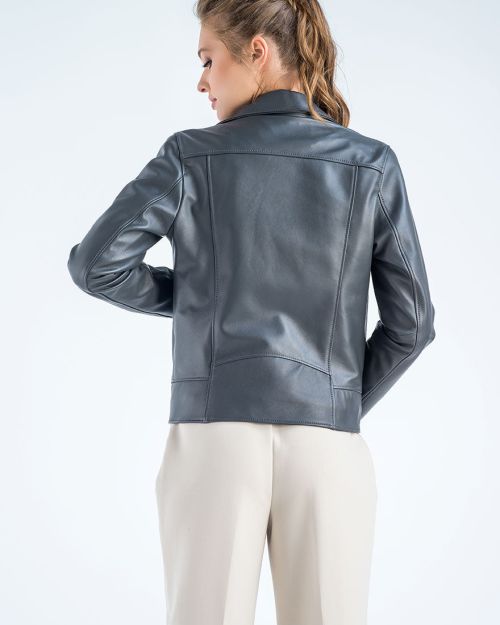 Gray Genuine Classic Cut Leather Jacket