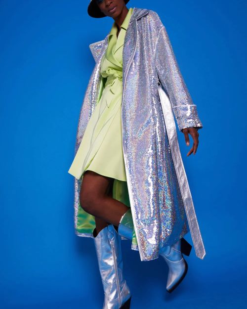 Silver Eco Bamboo Blend Sequin Trench Coat