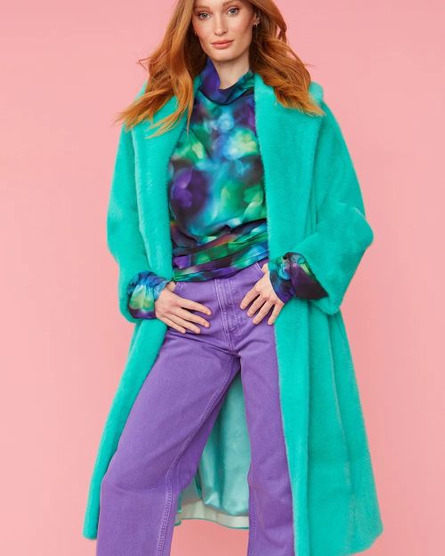 Turquoise Duchess Faux Fur Maxi Coat