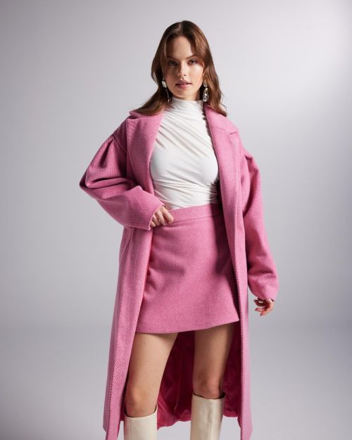 Belted Single Buttoned Maxi Pink Cashmere Mira Trench Coat
