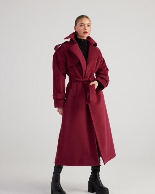 Nora Burgundy Cashmere Blend Maxi Coat