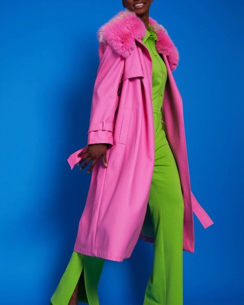Hot Pink Eco Leather Trench Coat